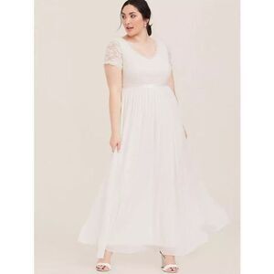 Torrid Womens Plus 20 Lace Chiffon Maxi Dress Ivory Sequins wedding empire NWT